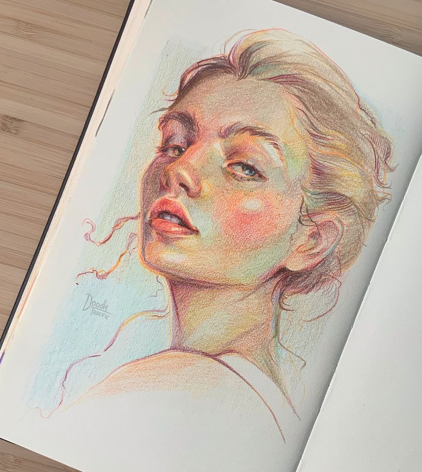 Characters painted with coloured pencils 4