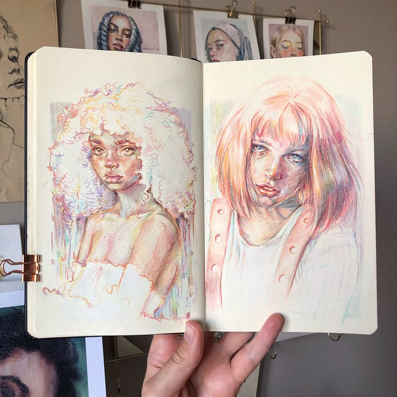 Characters painted with coloured pencils 2