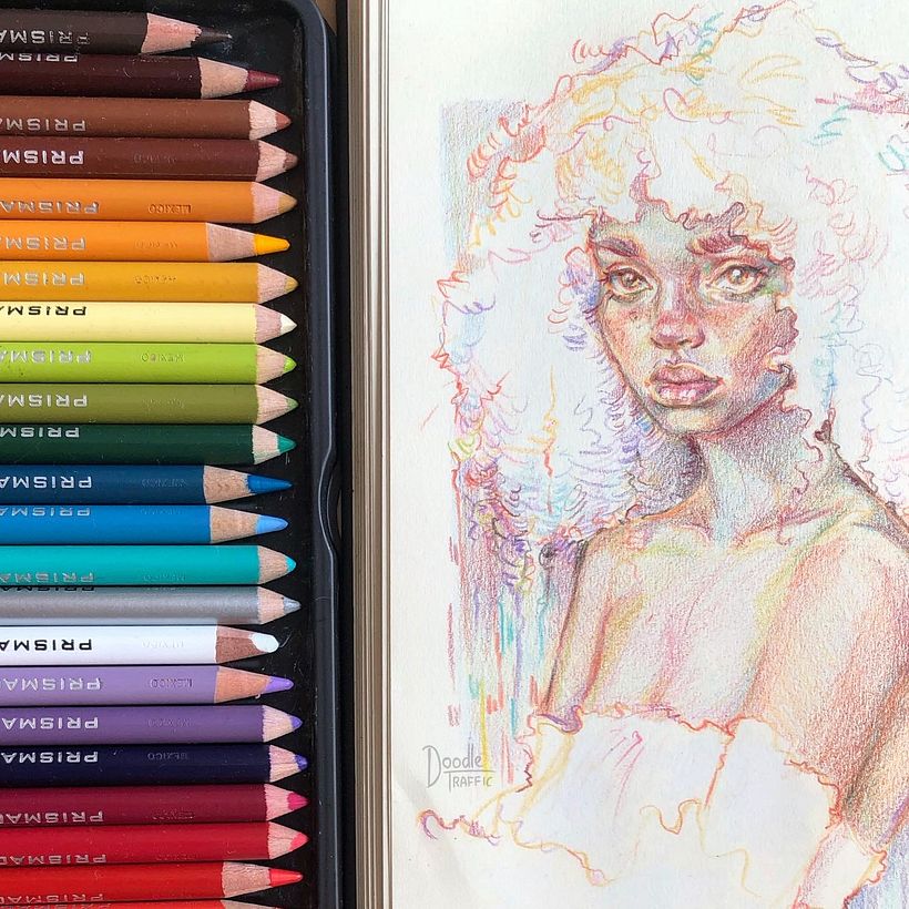 Characters painted with coloured pencils 3