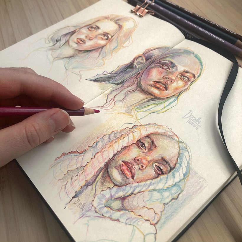 Characters painted with coloured pencils 6
