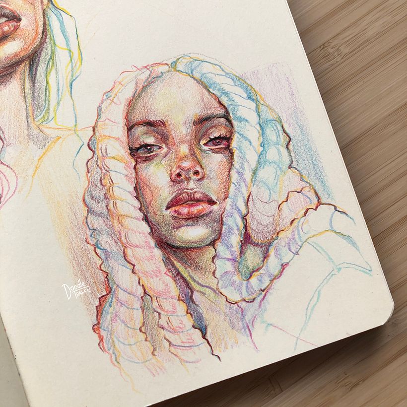 Characters painted with coloured pencils 5