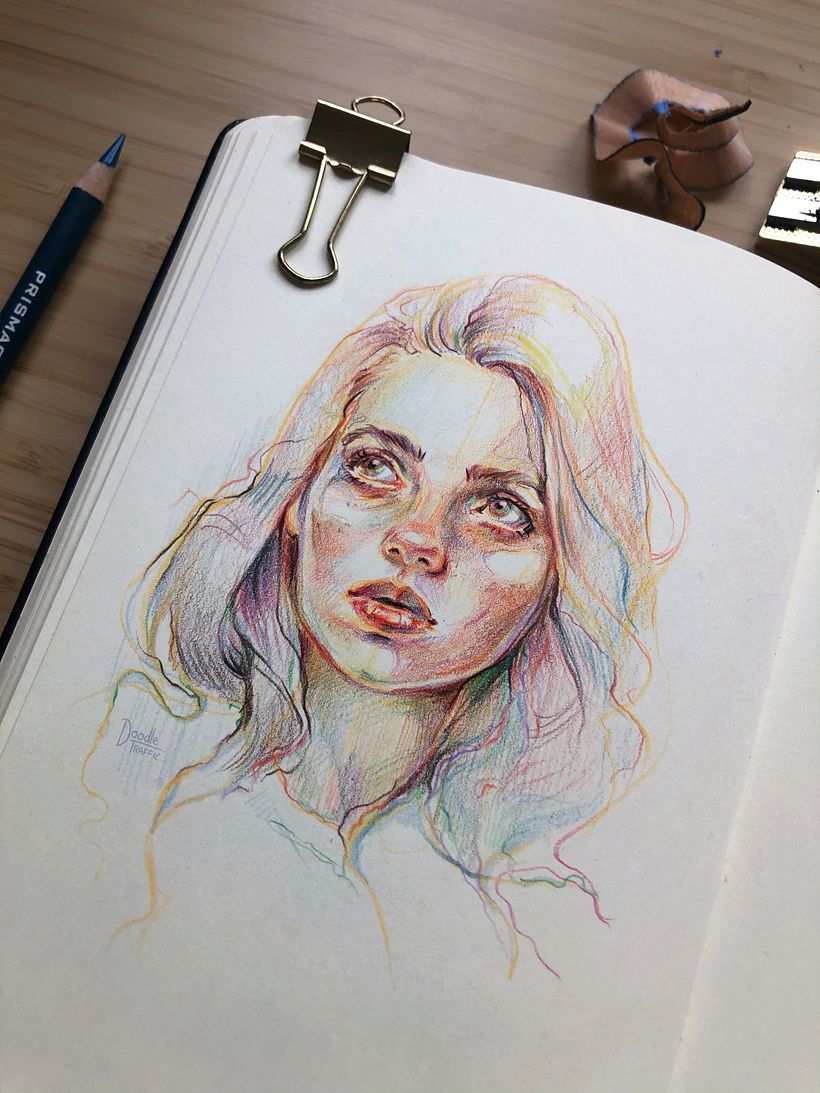 Characters painted with coloured pencils 7