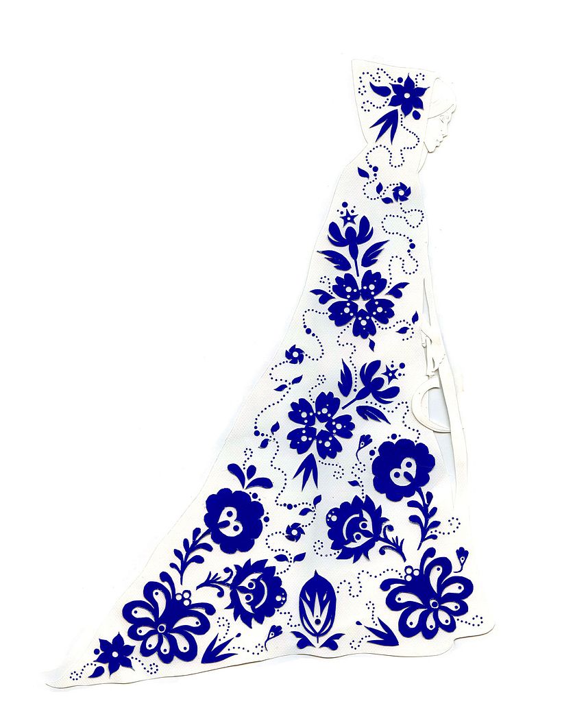 Fabricated Tale 2013 30” x 22” White Canson paper and blue metallic cardstock on White Arches