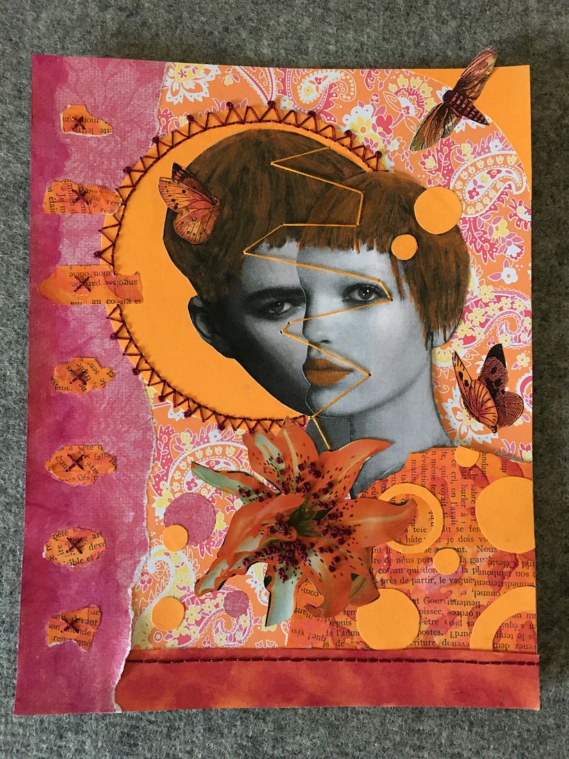 Finished experimental embroidery piece before matting/framing
