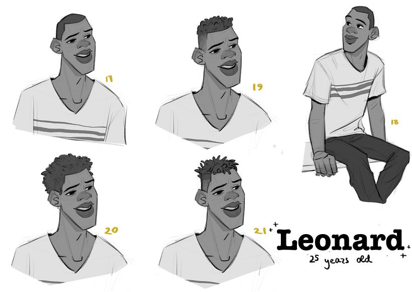 Young Leonard and variations of his hairstyle