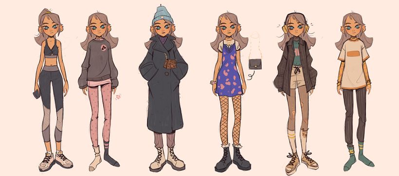 Coloured outfits - I made these for a video on simplifying and designing cartoony clothes for my Patreon. 