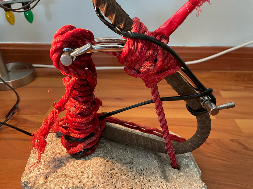 Ropes, no major adhesives were used. Except for that little red tape to hold the final bits togethers