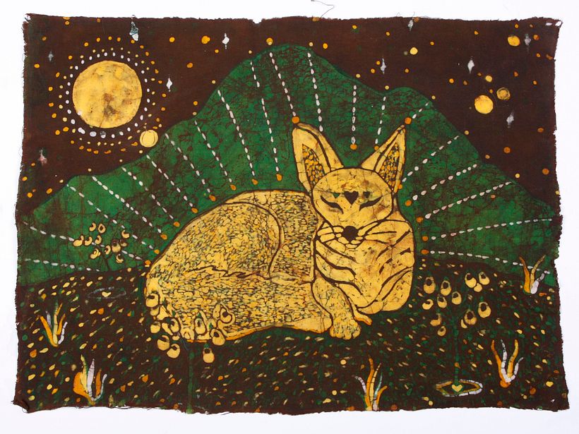 A batik design of a South American gray fox by the artist Ikaro Batik.
