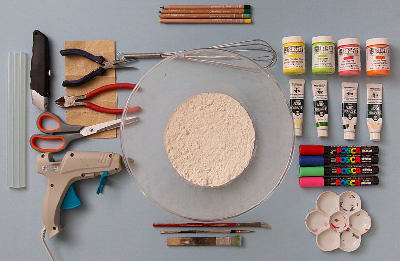 Materials you need for your paper mâché projects.