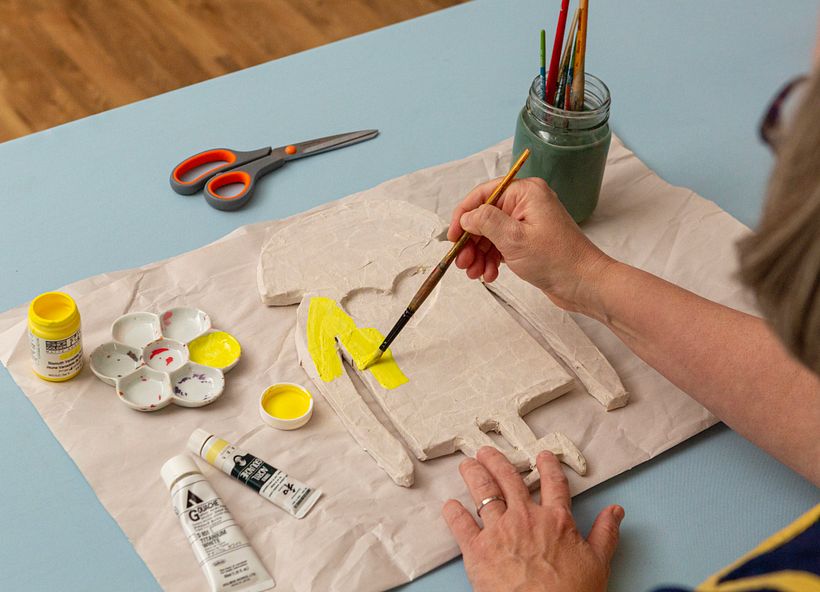 Paper mâché technique allows you to tear paper, make paste, create layers, dry, and decorate.