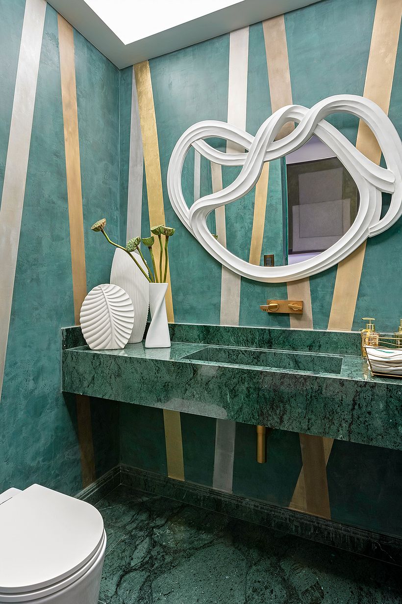 Pintura de Lavabo em Verde com Faixas Metalizada - Residencial
