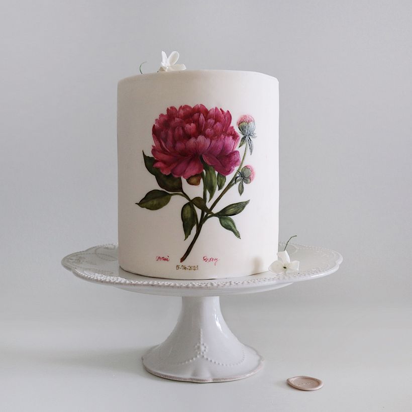 Hand painted peony inspired by botanical illustrations