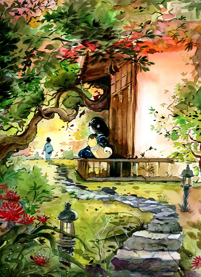 My final piece. A girl and her Shiba watch Mom go off into town.