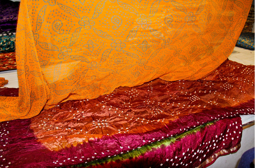 A piece of Bandhani-dyed fabric.