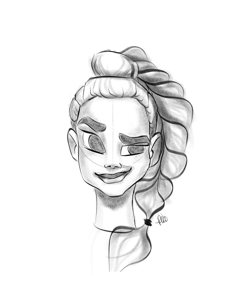 First sketch of the mischievous expression 