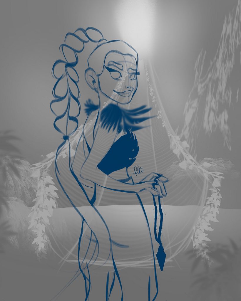 Sketch of the character and background 