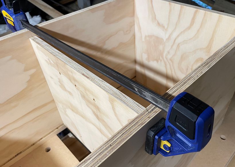 I only have two large clamps so I had to dowel and glue each upright one at a time.
