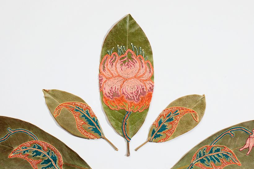 Embroidered Magnolia Leaves