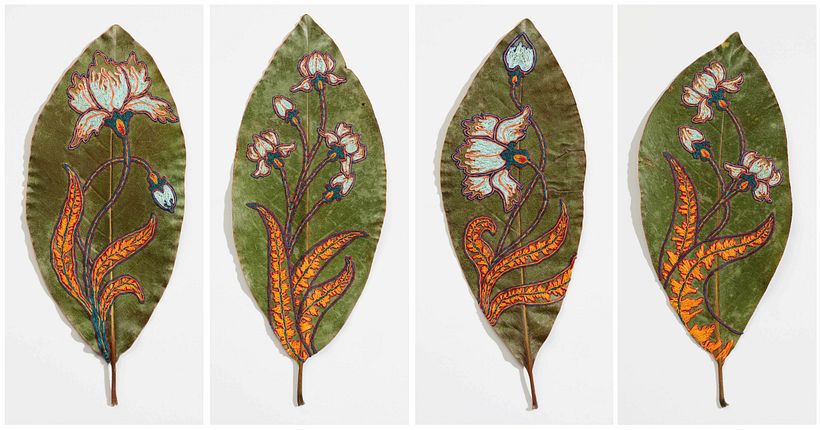 Embroidered Magnolia Leaves
