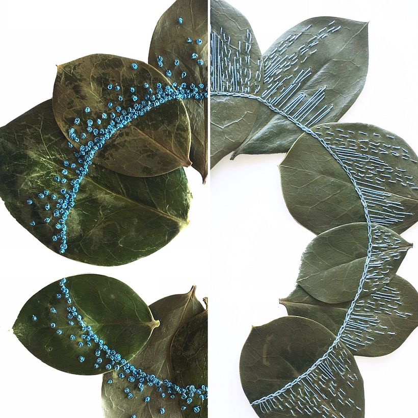 Embroidered Holly Leaves