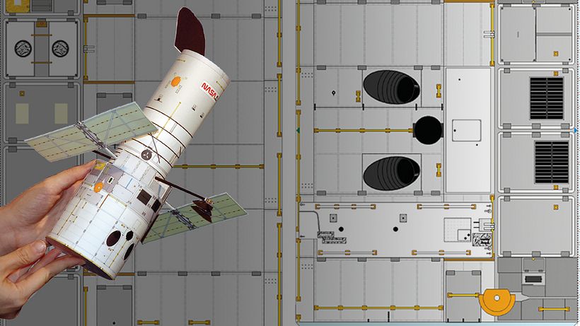 The Hand Held Hubble is a 1:48 scale model of the Hubble Space Telescope (credit: Hubblesite).