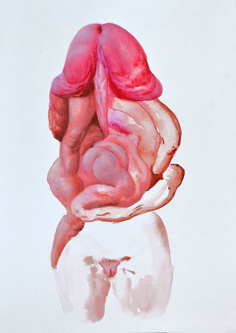 Rosa mística. Acuarelas. “Al ascender, Cúmulo Místico, se le veía entre las piernas la valva redonda y rodeada de pétalos, de coágulos, como una dalia de muchísimos pétalos. Había encontrado el camino al cielo.” Marosa di Giorgio 6