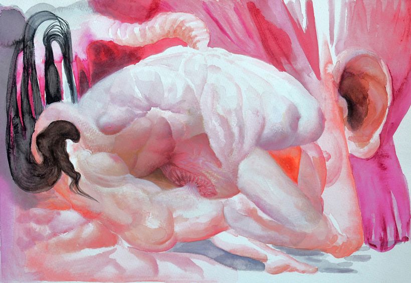 Rosa mística. Acuarelas. “Al ascender, Cúmulo Místico, se le veía entre las piernas la valva redonda y rodeada de pétalos, de coágulos, como una dalia de muchísimos pétalos. Había encontrado el camino al cielo.” Marosa di Giorgio 7