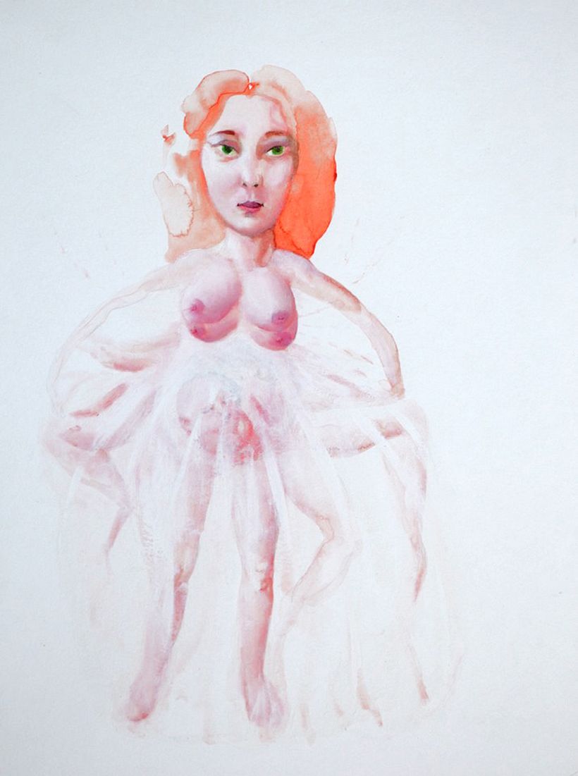 Rosa mística. Acuarelas. “Al ascender, Cúmulo Místico, se le veía entre las piernas la valva redonda y rodeada de pétalos, de coágulos, como una dalia de muchísimos pétalos. Había encontrado el camino al cielo.” Marosa di Giorgio 9