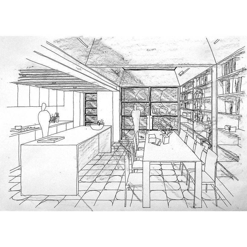 Rendering with graphite/pencil - Bradley Van Der Straeten Architects Final Project