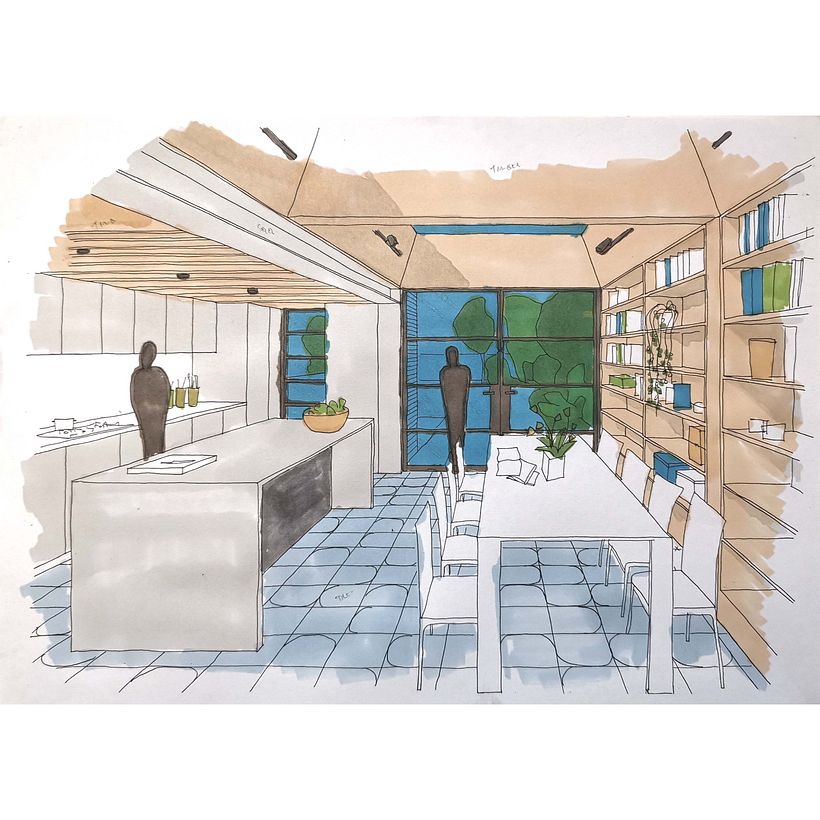 Rendering with markers - Bradley Van Der Straeten Architects Final Project