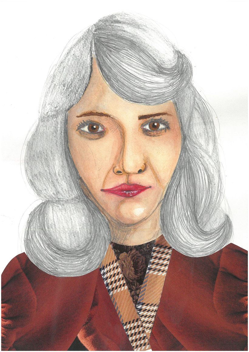 Watercolour, pencil, and collage - stage before adding elements in Photoshop