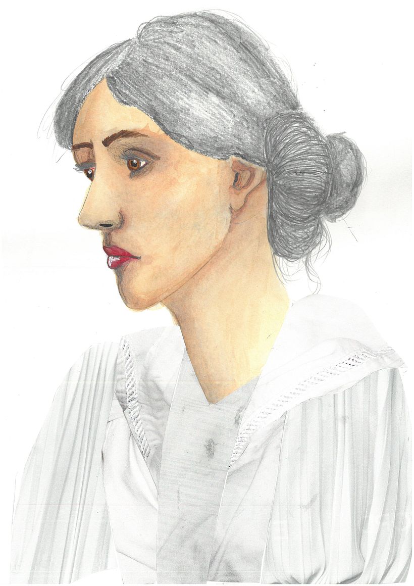 Watercolour, pencil, and collage - stage before adding elements in Photoshop