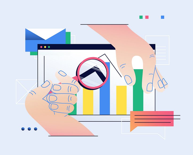 La figura del consultor SEO ilustrada por Maja Dabek para Domestika.