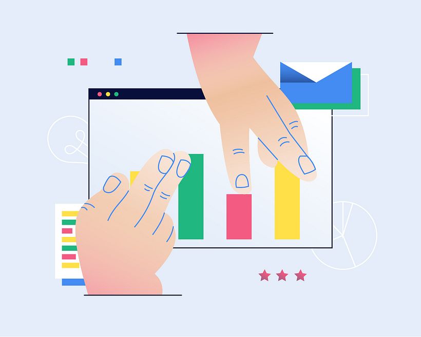 La figura de un growth hacker ilustrada por Maja Dabek para Domestika.