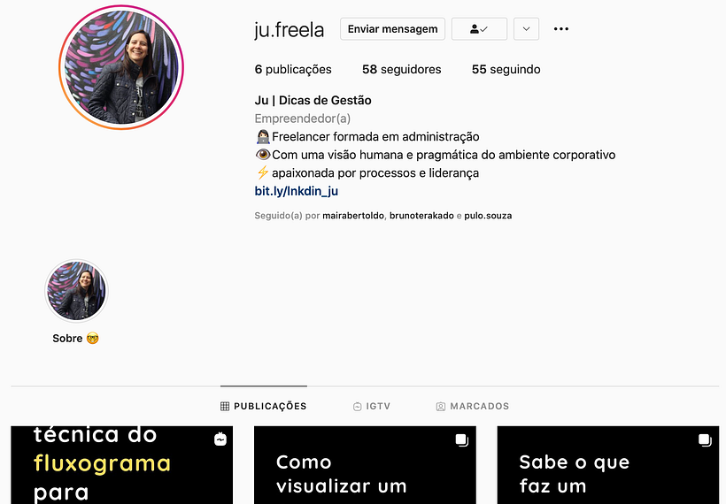 Página principal do meu IG profissional: foto, destaques, descrição