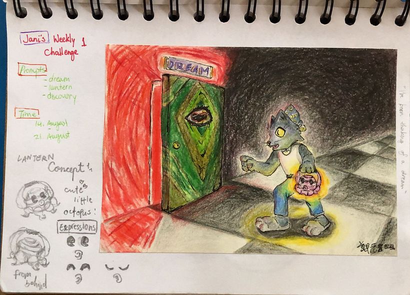 This is also a page that I like, because I don't really enjoy painting with color pencils but I had fun this time