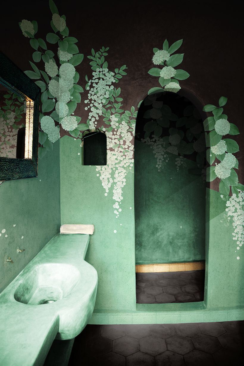 Sotatsu Spring - Anna Glover - powder room mock up