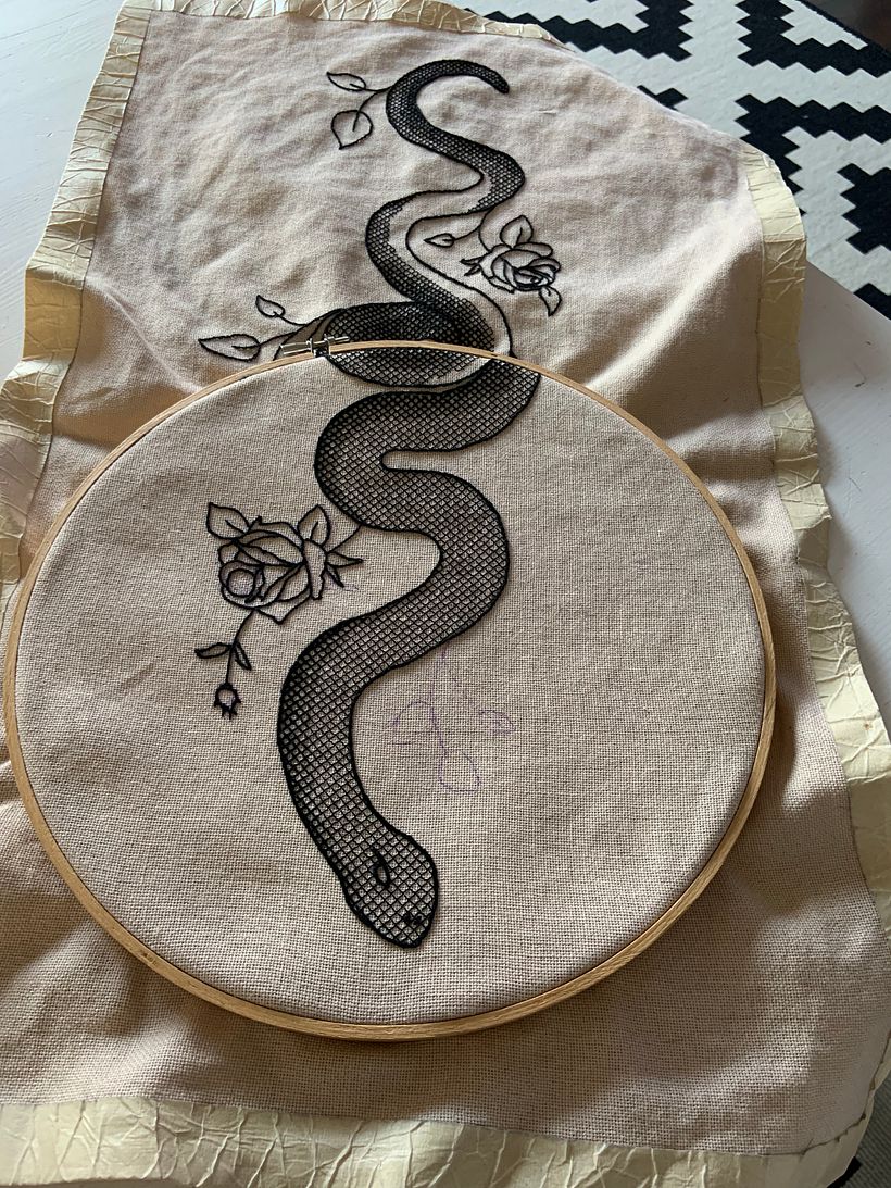 My project in Introduction to Blackwork Embroidery course 4