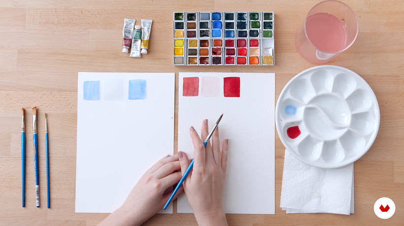 En papel grueso la intensidad es mucho mayor y el color se parecerá más al de la pintura al óleo, ya que la acuarela se seca 