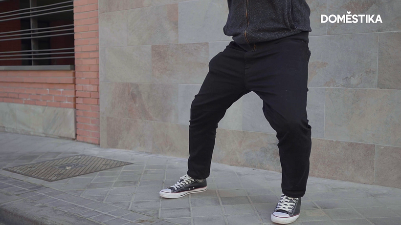 He moves with his body and legs.