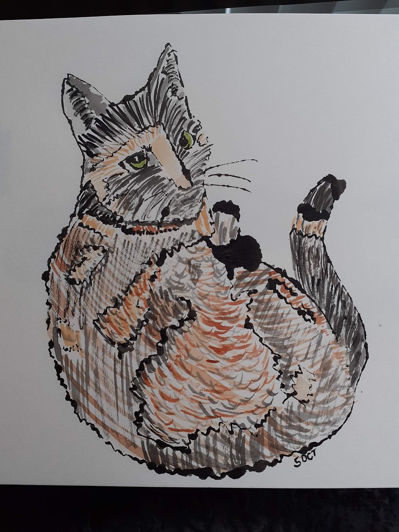 Ink blot cat (Mina) with watercolours