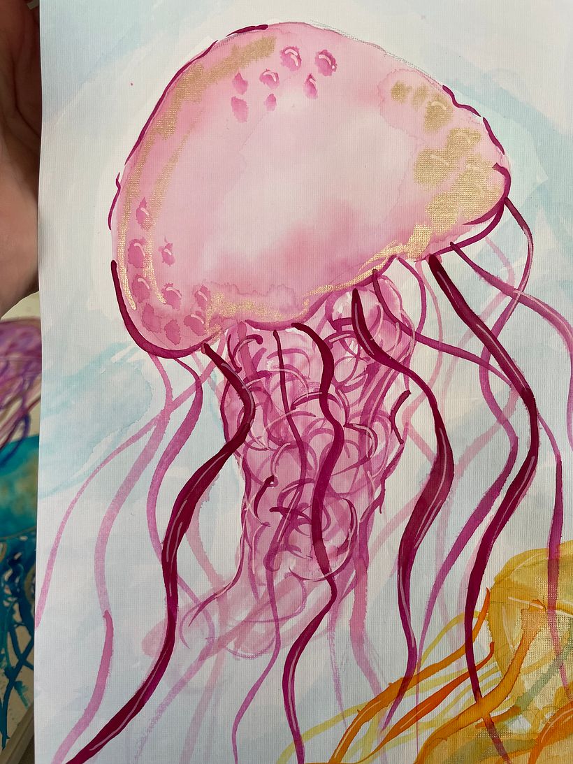 Close up of Jellyfish Practice #2 on satin finish paper