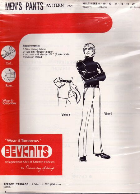 Bevknits' 1970s mens pants pattern.