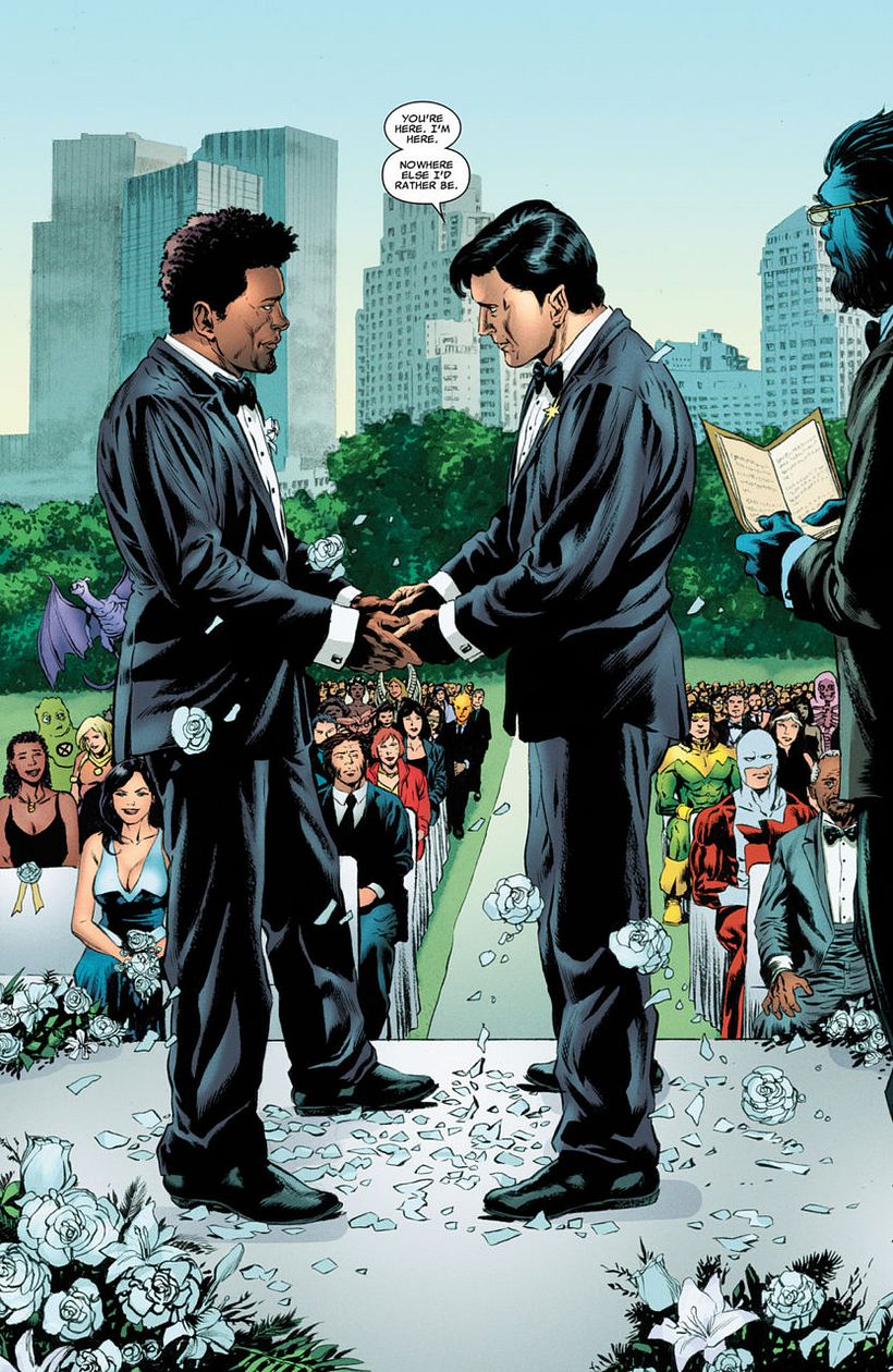 Northstar and Kyle finally make it down the aisle. Image: Marvel Comics.