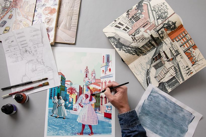 Der Illustrator Alex Green nutzt seine persönlichen Erfahrungen, um wunderschöne Reiseillustrationen zu schaffen.