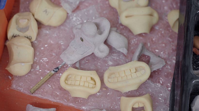 Wallace's mouths in the Aardman Animation workshop.