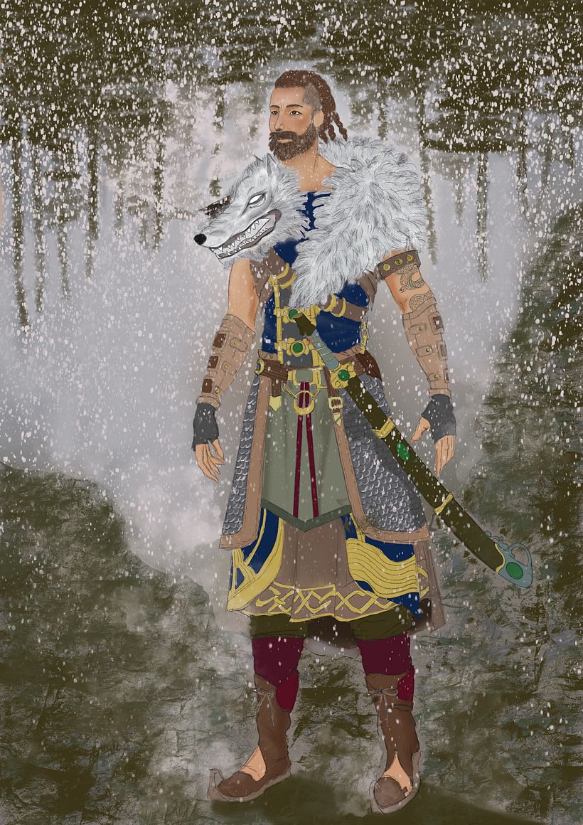 My Demon Warrior with color and winter background.