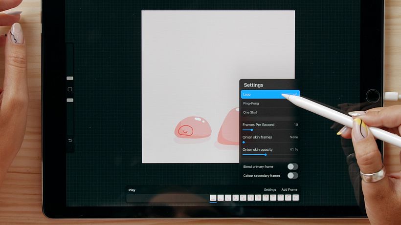 A opção "Loop" reproduzirá a animação em loop