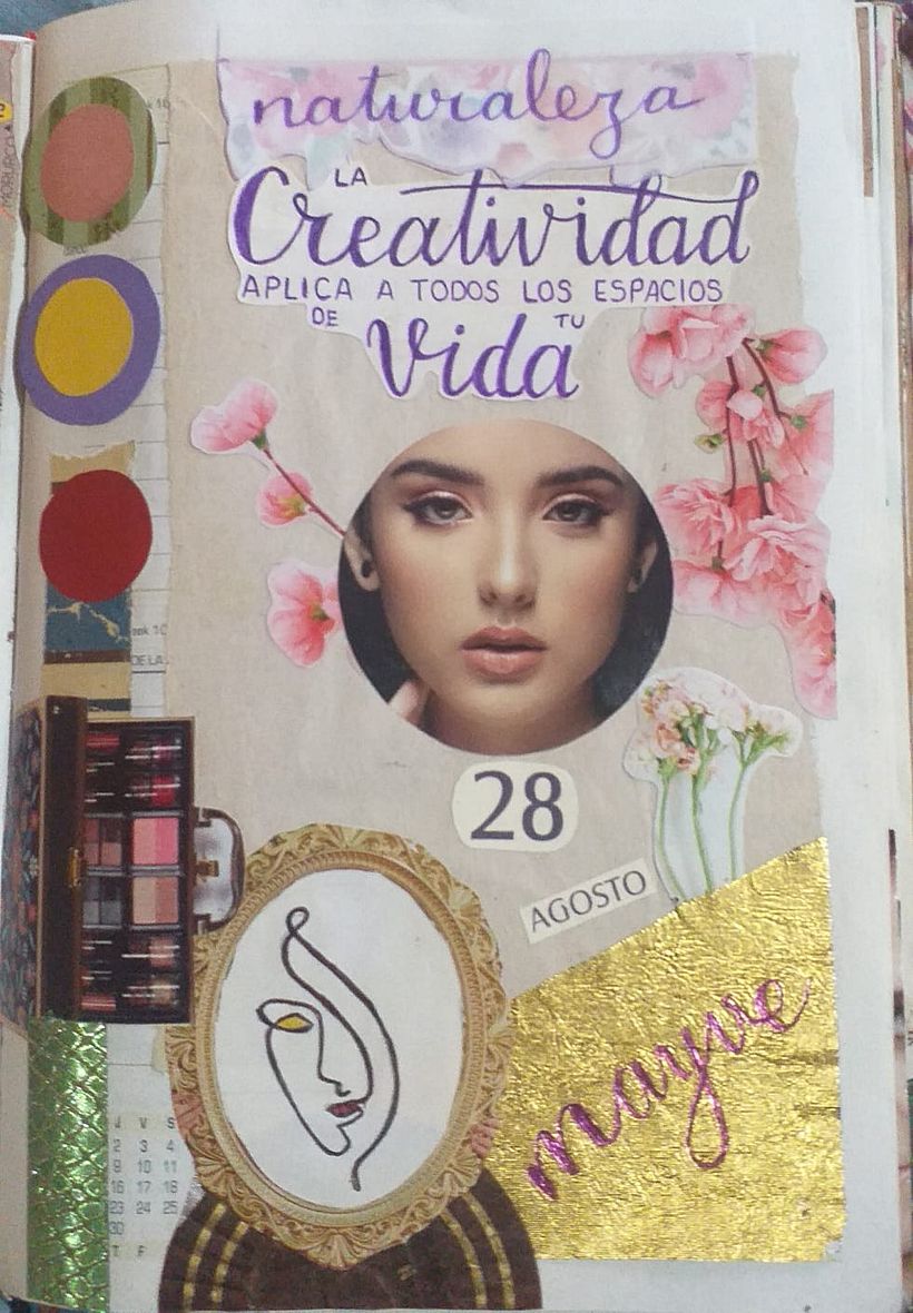 MOOD BOARD COMO PRINCIPAL ELEMENTO ES EL ROSTRO DE UNA MUJER,