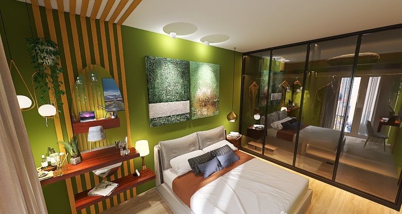 wardrobe with glas doors for more reflection and depth